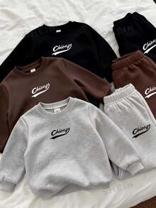 6pcs Young Boys Letter Graphic Crewneck Sweatshirt & Joggers Set, Casual Multi-Pack Streetwear Sports Tracksuit Fall Clothes - Multicolor - View 2
