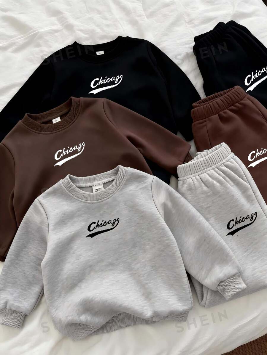 6pcs Young Boys Letter Graphic Crewneck Sweatshirt & Joggers Set, Casual Multi-Pack Streetwear Sports Tracksuit Fall Clothes