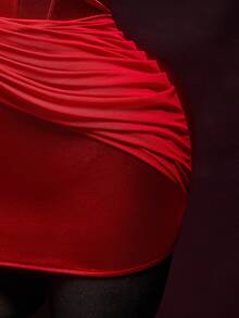 SHEIN ICON Women's Elegant Heart Rhinestone Embellished Satin Formal Red Summer 70s Party Sparkly Wedding Birthday Vacation Valentine's Day Date Night Dress - Red - View 5