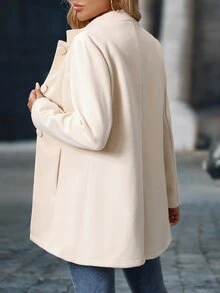 Yalmera 1 件女士休闲厚领中长夹克，秋冬 - 卡其色 - 查看 2
