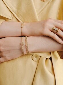 Opalesca 3pcs/Set Open Bangle Bracelets, Made Of 18K Gold Plated Copper With Zirconia, Beloved By Charming Girls - Gold - View 5