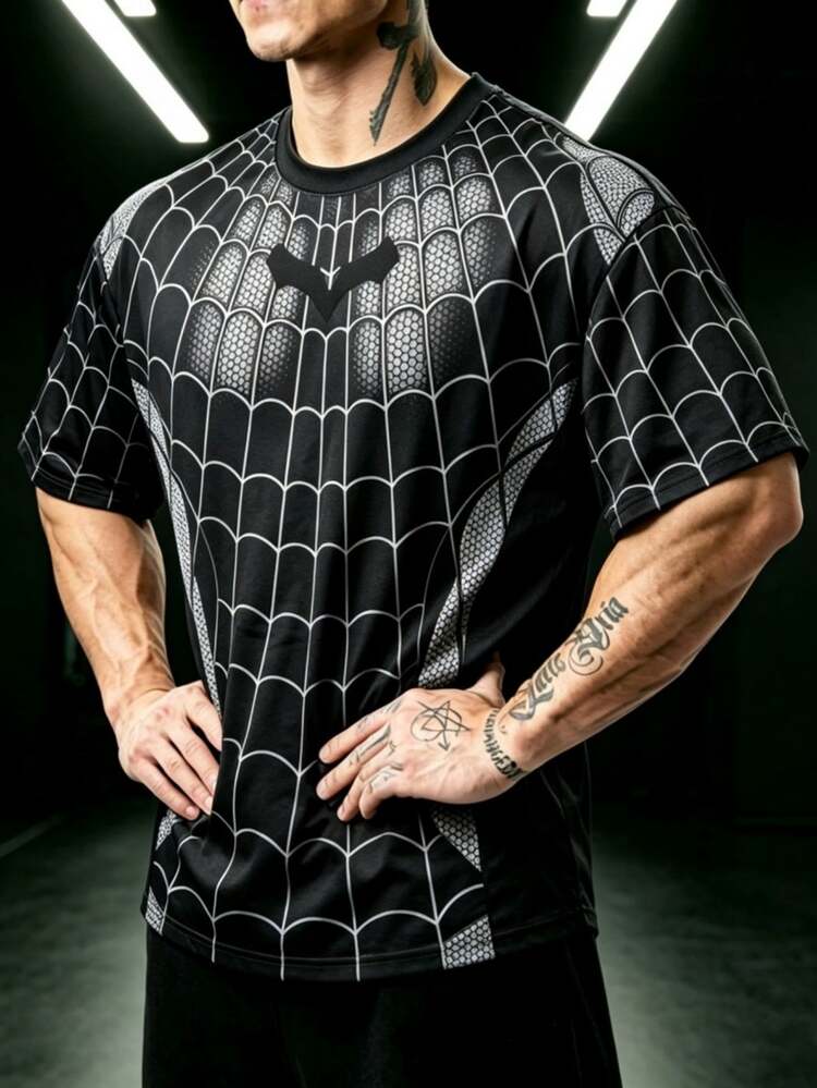 GymBeat Men's Bat Pattern Casual Daily Travel Sports T-Shirt - Black - View 1
