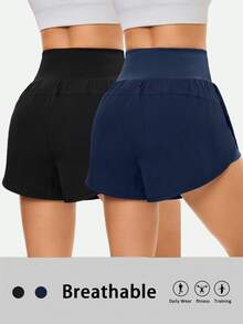 Velisys Velisys Casual Versatile Asymmetrical Waist Design Slimming Letter Print Sports Shorts 2pcs Set - Multicolor - View 5