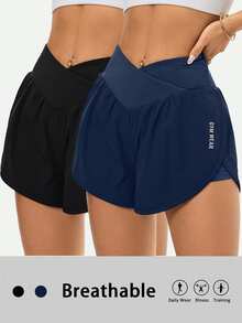 Velisys Velisys Casual Versatile Asymmetrical Waist Design Slimming Letter Print Sports Shorts 2pcs Set - Multicolor - View 4