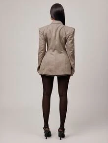 Radiana Women's Houndstooth Lapel NeckLong Sleeve Jacket And Shorts Suit Set - Multicolor - View 2