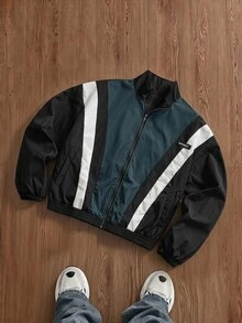 SWAVVY Men's Colorblock Long Sleeve Zip-Up Casual Jacket - Multicolor - View 6