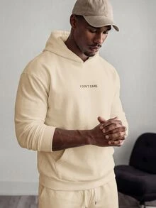 Mainfolk Men's Casual Slogan Print Hoodie, Vintage Y2K Baggy Streetwear, For Holiday - Khaki - View 4