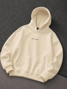 Mainfolk Men's Casual Slogan Print Hoodie, Vintage Y2K Baggy Streetwear, For Holiday - Khaki - View 1