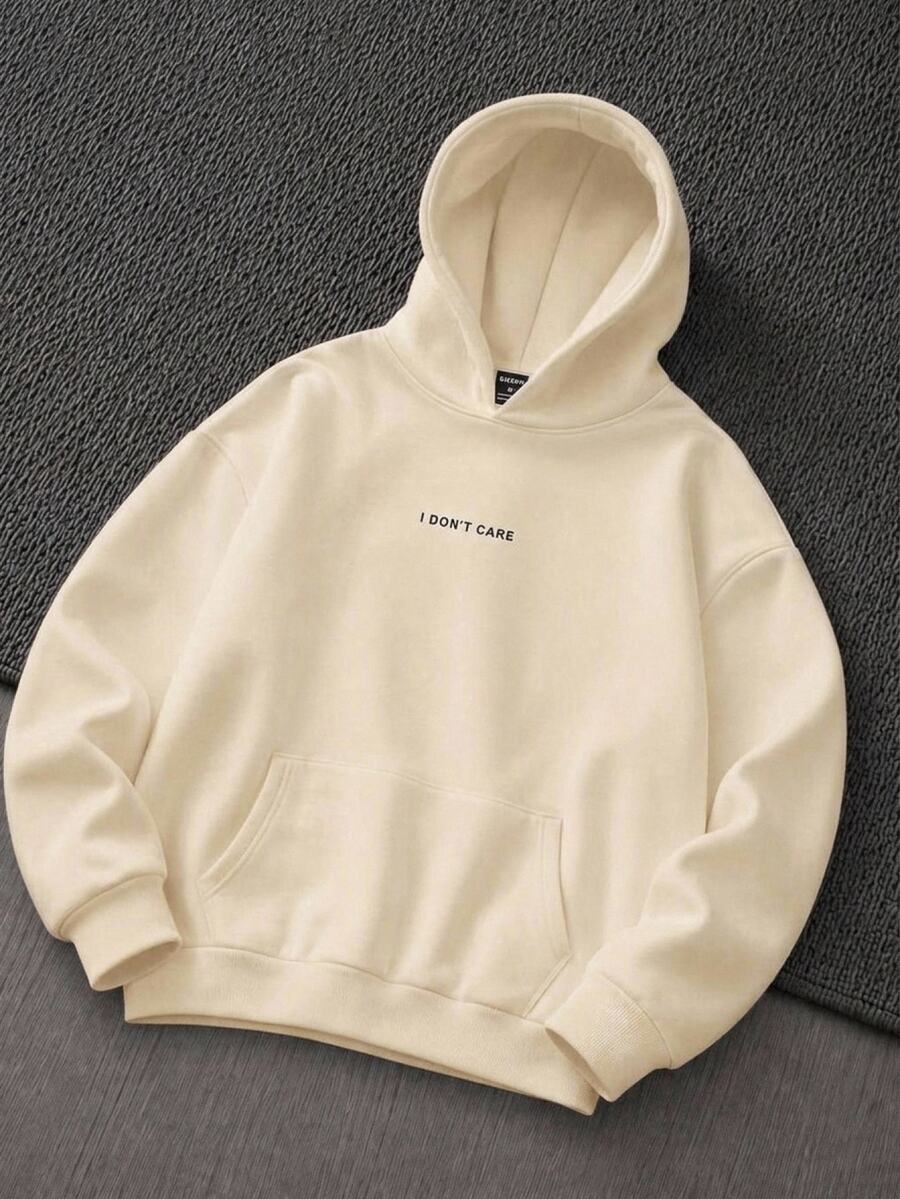 Mainfolk Men's Casual Slogan Print Hoodie, Vintage Y2K Baggy Streetwear, For Holiday - Khaki - View 1