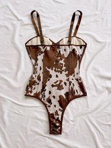 Soleia Women's Plus Size Cow Print Casual Sexy Western Vacation Bodysuit Club Night Pink Leopard Print Summer - Multicolor - View 2