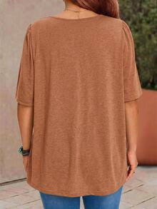 Rosumi Kaos Wanita Ukuran Besar Warna Polos Leher Bulat Kasual Serbaguna untuk Perjalanan Sehari-hari - Rust Brown - View 3