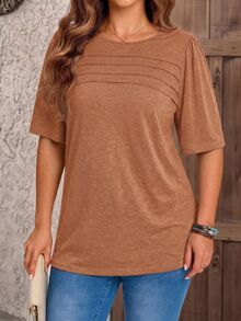 Rosumi Kaos Wanita Ukuran Besar Warna Polos Leher Bulat Kasual Serbaguna untuk Perjalanan Sehari-hari - Rust Brown - View 5