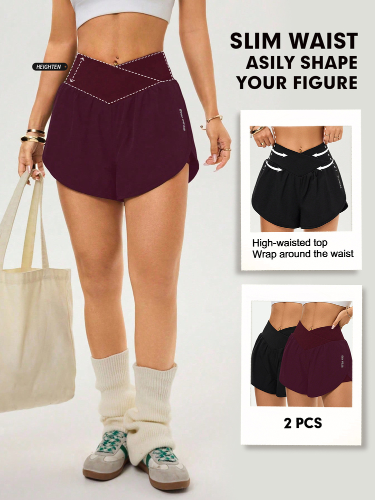 Velisys Velisys Casual Versatile Asymmetrical Waist Design Slimming Letter Print Sports Shorts 2-Piece Set - Multicolor - View 2