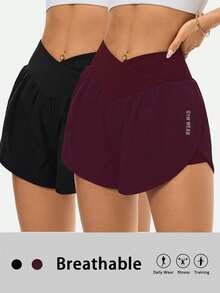Velisys Velisys Casual Versatile Asymmetrical Waist Design Slimming Letter Print Sports Shorts 2-Piece Set - Multicolor - View 4