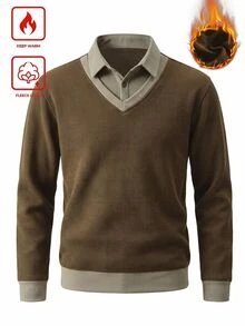 Manfinity CasualKnits 男士秋冬款 2 合 1 針織套頭毛衣 - 深灰色 - 查看 1