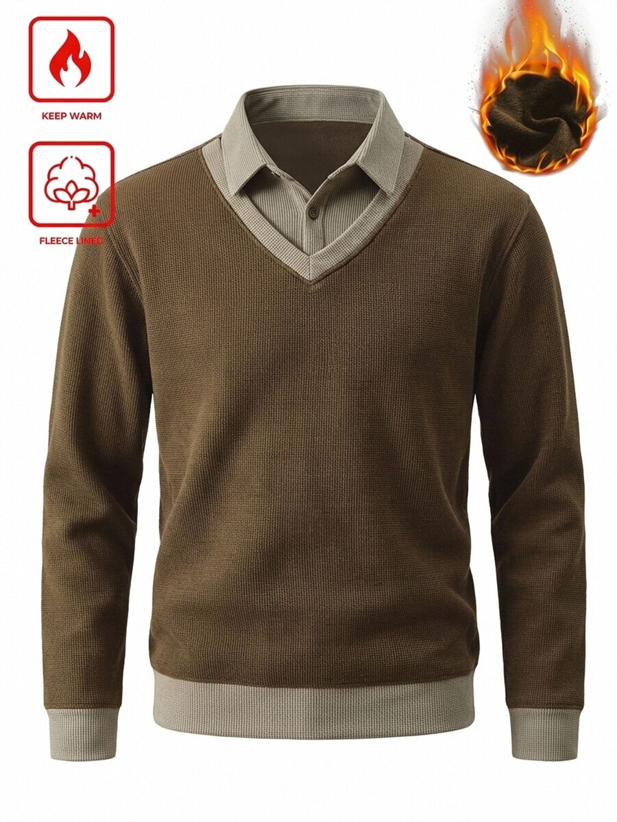 Manfinity CasualKnits 男士秋冬款 2 合 1 針織套頭毛衣 - 深灰色 - 查看 1