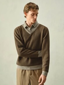 Manfinity CasualKnits 男士秋冬款 2 合 1 針織套頭毛衣 - 深灰色 - 查看 5
