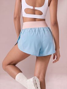 SHEIN Sovereign Charm Casual Versatile Contrast Color Letter Reflective Print Waistband Pocket Fitted Sports Shorts - Multicolor - View 6