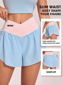 SHEIN Sovereign Charm Casual Versatile Contrast Color Letter Reflective Print Waistband Pocket Fitted Sports Shorts - Multicolor - View 3