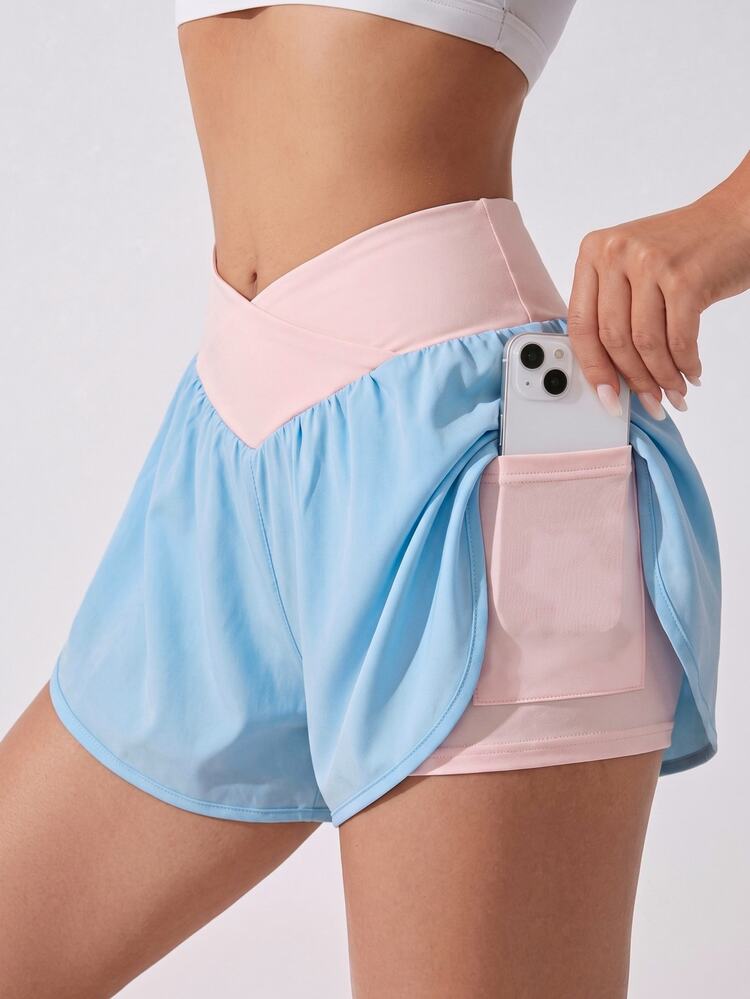 SHEIN Sovereign Charm Casual Versatile Contrast Color Letter Reflective Print Waistband Pocket Fitted Sports Shorts - Multicolor - View 6