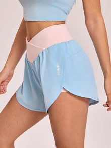 SHEIN Sovereign Charm Casual Versatile Contrast Color Letter Reflective Print Waistband Pocket Fitted Sports Shorts - Multicolor - View 9