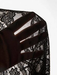 SHEIN PETITE CURVE CURVE 大尺碼女款黑色夏季透視蕾絲單車短褲，高腰緊身褲，適合電音派對、小個子休閒度假 - 黑色 - 查看 7
