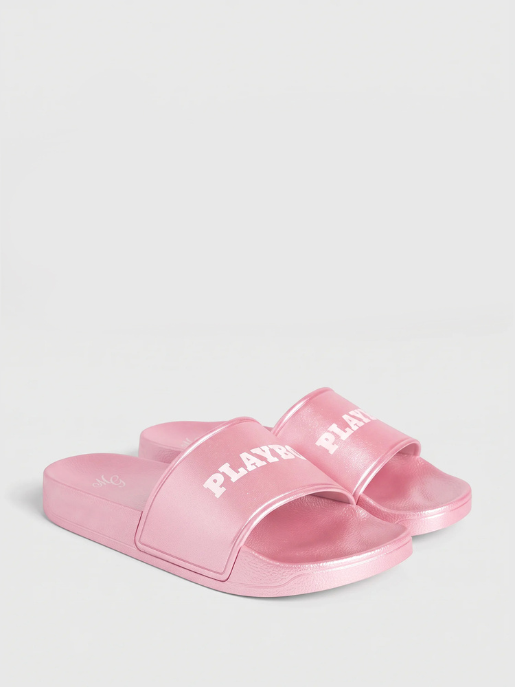 MISSGUIDED Logo Slide Sandals Slip On Pool Beach Summer Holiday Flat Mule Sliders - Pink - View 2