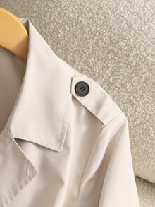 SHEIN Mantel Trench Aprikot Lengan Panjang Model Baru untuk Anak Perempuan dengan Hiasan Kancing, Detail Patch Bahu yang Menawan - Khaki - View 8