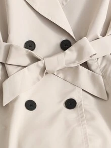 SHEIN Mantel Trench Aprikot Lengan Panjang Model Baru untuk Anak Perempuan dengan Hiasan Kancing, Detail Patch Bahu yang Menawan - Khaki - View 9