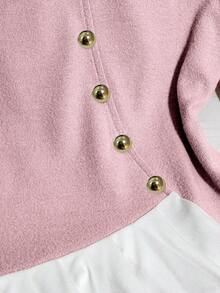 SHEIN LUNE Women's Solid Color Elegant Contrast Color Long Sleeve T-Shirt, Autumn - Baby Pink - View 4