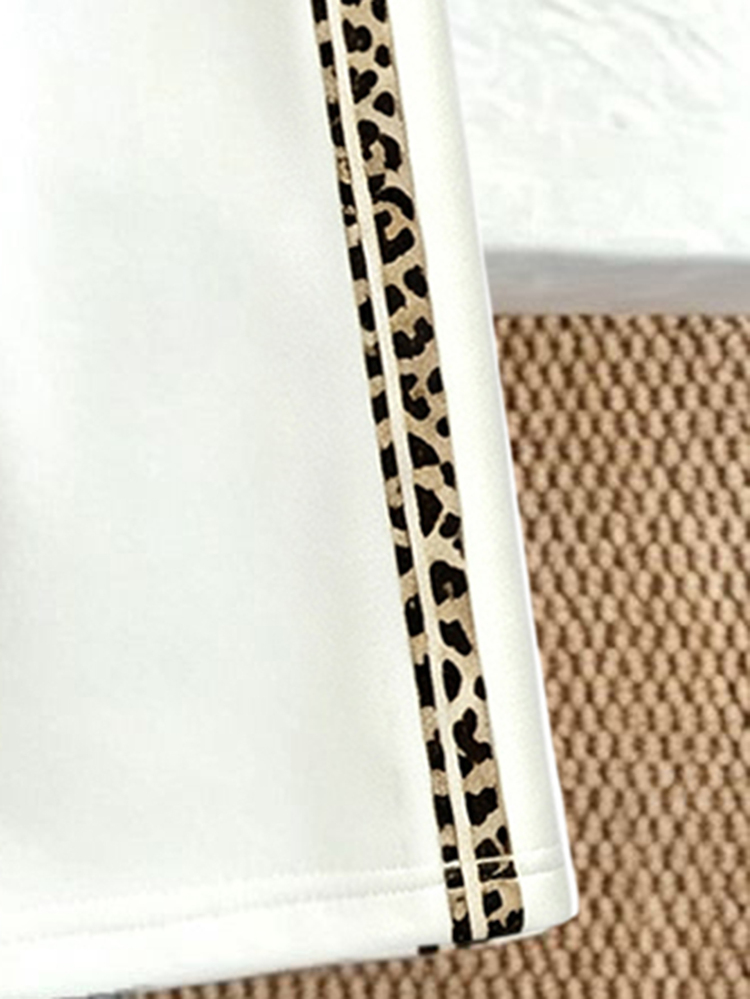 Baby Girl 2-Piece Set Casual Fashion Spring/Autumn/Winter Girls Stand Collar Sweatshirt & Wide Leg Sweatpants Outfit, Sweet Cool Leopard Print Bow Pattern, Outing Set, Soft Fabric, Fashion Wide Leg Pants Style, Spring/Autumn/Winter Girls Clothing Set, Girls Wide Leg Pants Outfit - Multicolor - View 6