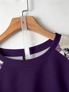 EMERY ROSE Casual Romantic Floral Print Plus Size Women's Autumn/Winter Raglan Sleeve Purple Sweatshirt - Multicolor - View 3