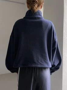 DAZY 女士纯色立领收腰保暖内衬夹克，冬季外套，秋季女装 - 藏蓝色 - 查看 2