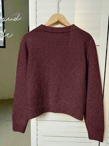 Franclia Women's Classic Solid Color Cardigan, Versatile & Fashionable Fall Winter Cloth For Women - Burgundy - View 2