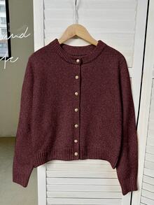 Franclia Women's Classic Solid Color Cardigan, Versatile & Fashionable Fall Winter Cloth For Women - Burgundy - View 3