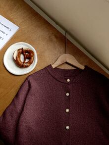 Franclia Women's Classic Solid Color Cardigan, Versatile & Fashionable Fall Winter Cloth For Women - Burgundy - View 5