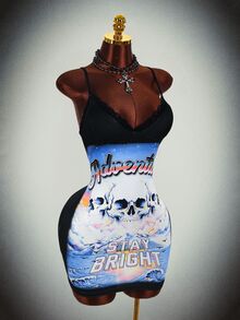 Amplova Women's Colorblock Skull Print Mini Dress - Multicolor - View 7