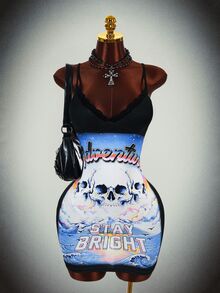 Amplova Women's Colorblock Skull Print Mini Dress - Multicolor - View 12