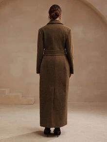 Anewsta Essential Anewsta 女士优雅派对冬装外套，棕色中长款，配腰带，羊毛加厚外套，适合秋季、冬季、外出、优雅、正式、派对、时尚、新年、圣诞节、工作、毕业典礼、婚礼等场合。 - 棕色 - 查看 5