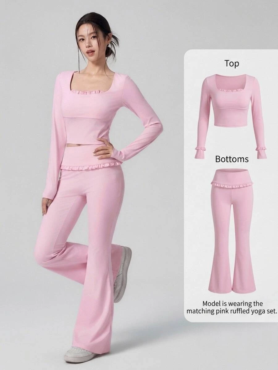 DAZY Women's Long Sleeve Top & Flare Pants Sports Set Fall - Pink - View 1