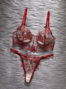 EmpressEnvy Women's Nude Sexy Lingerie Set 2pcs - Red Violet - View 1