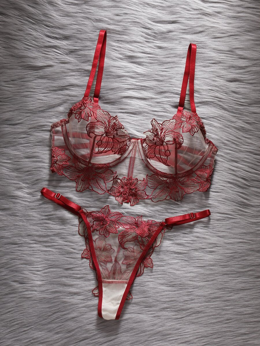 EmpressEnvy Women's Nude Sexy Lingerie Set 2pcs - Red Violet - View 1