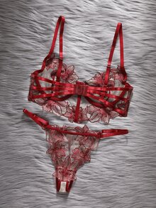 EmpressEnvy Women's Nude Sexy Lingerie Set 2pcs - Red Violet - View 2