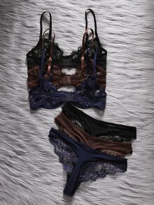 EmpressEnvy 6pcs Set Bra Wanita Berenda dengan Kawat Penyangga yang Nyaman - MultiWarna - View 2