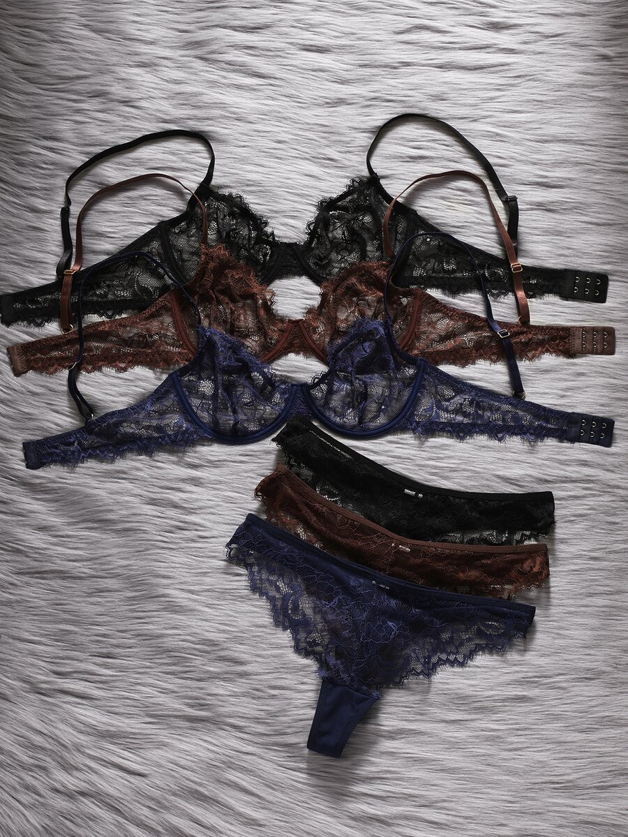 EmpressEnvy 6pcs Set Bra Wanita Berenda dengan Kawat Penyangga yang Nyaman - MultiWarna - View 1