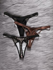 EmpressEnvy Women's 3-Piece Thong Set With Glitter Waistband - Multicolor - View 2