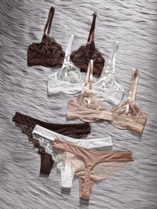 EmpressEnvy 6pcs Set Bra Wanita Berenda dengan Kawat Penyangga yang Nyaman - MultiWarna - View 2