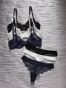 EmpressEnvy 6pcs/Set Women Lace Underwire Soft Cup Comfortable Bra Set - Multicolor - View 2