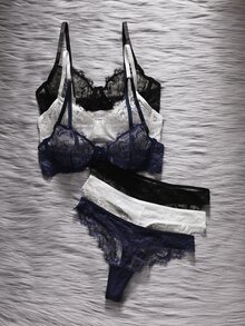 EmpressEnvy 6pcs/Set Women Lace Underwire Soft Cup Comfortable Bra Set - Multicolor - View 1