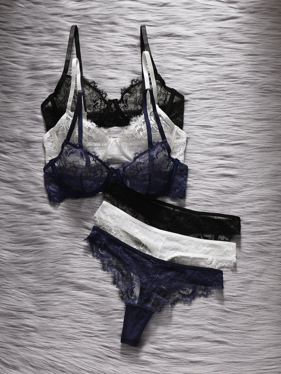 EmpressEnvy 6pcs/Set Women Lace Underwire Soft Cup Comfortable Bra Set - Multicolor - View 1